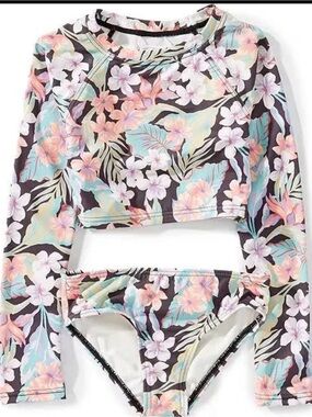 NWOT Billabong Girls Sunshine Diaries Crop Rashguard 2 piece Sz 14